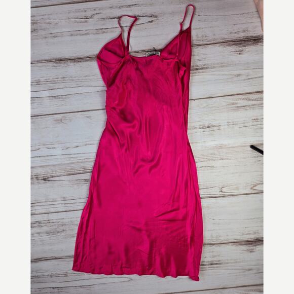 Zara Fuchsia Pink Satin Spaghetti Strap Dress sz XL - Picture 5 of 5